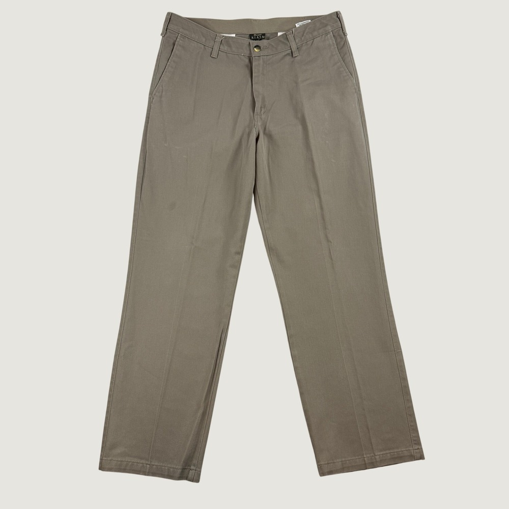 Wrangler Riata Pants Mens 34x30 Brown Flat Front Straight Wide Leg Chino Cotton